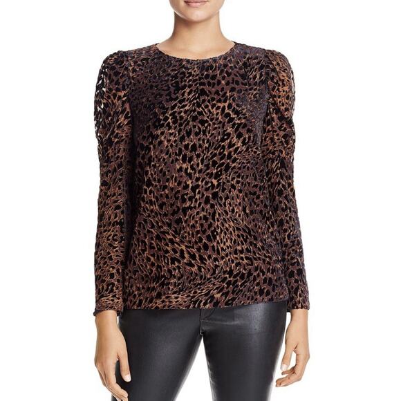 Elie Tahari Noelle Leopard Puff Sleeve Top Brown Long Sleeve Small - Picture 1 of 7
